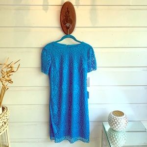 Short Sleeve Lace Mini Dress; Turquoise